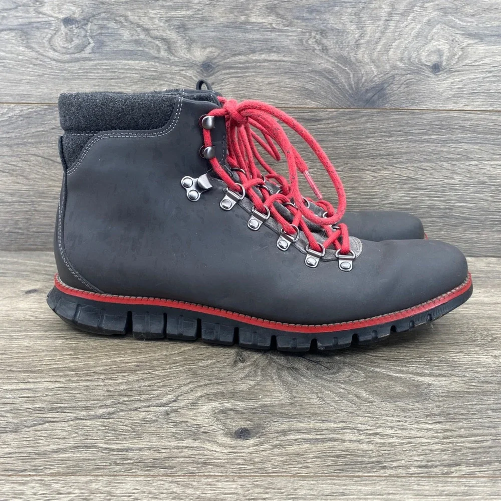 Cole Haan Zerogrand Waterproof Hiker Boots Mens 10.5 Black Red Leather C31400